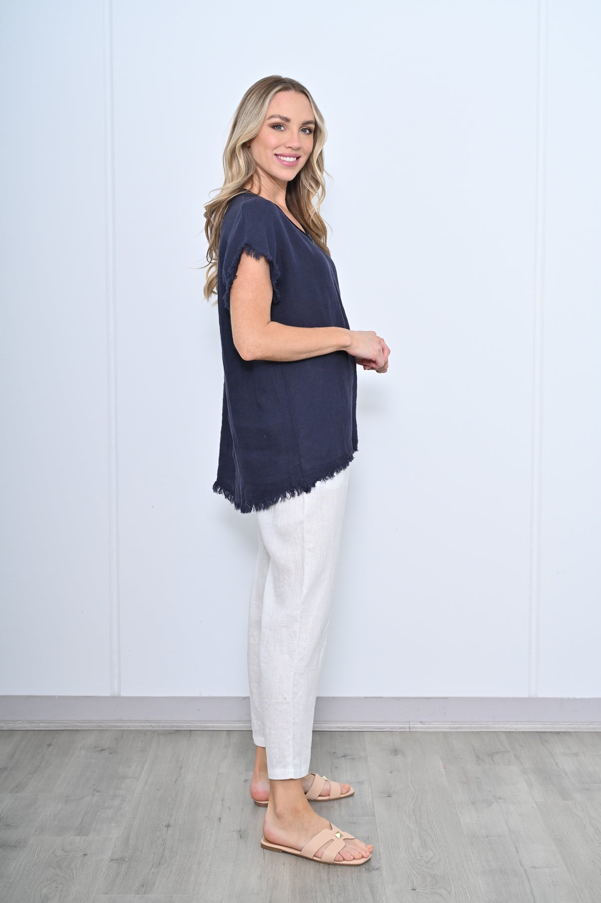 Cali & Co Navy Fringe Top CA241313-3
